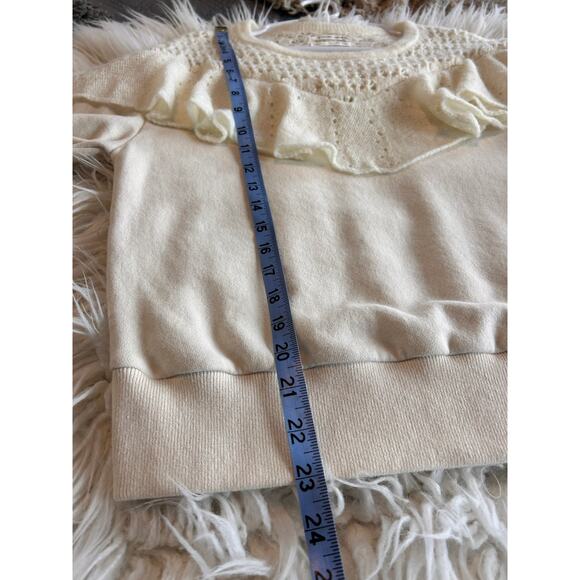 Anthropologie Layered Ruffle Collar Crochet Knit Pullover Sweater Cream SZ Small - Picture 8 of 10